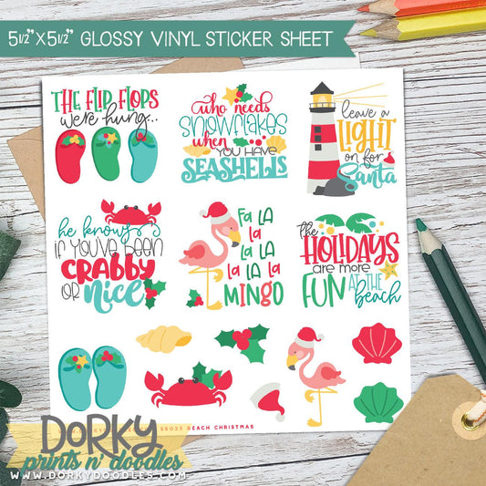 Beach Christmas Stickers Sheet