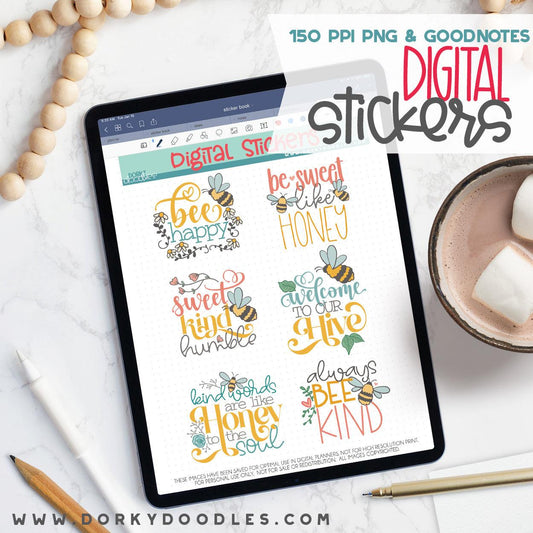 Bee Happy Digital Planner Stickers - Dorky Doodles