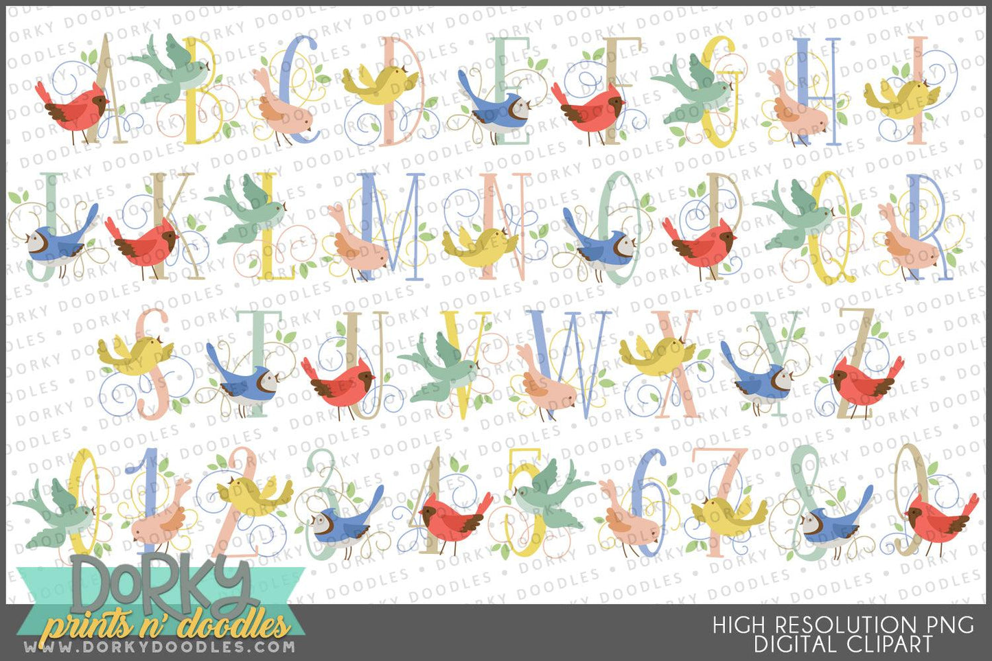 Bird Alphabet Clipart - Dorky Doodles