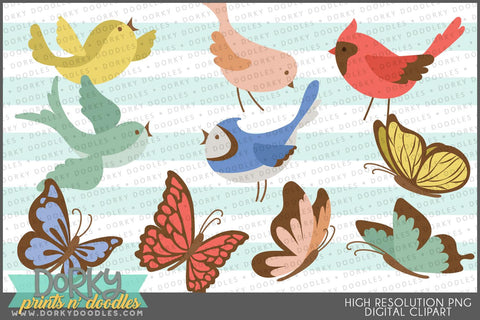 Bird and Butterfly Animals Clipart - Dorky Doodles