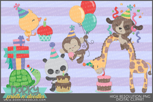 Birthday Celebration Animals Clipart