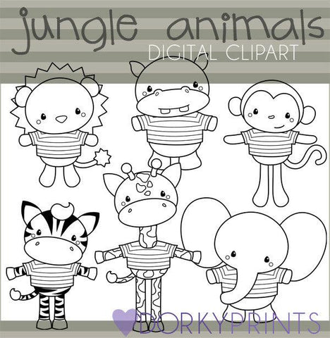 Black Line Jungle Animals Clipart