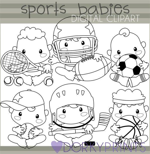 Black Line Sports Babies Clipart