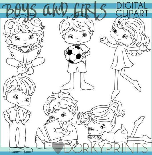 Blackline Cute Kid Clipart