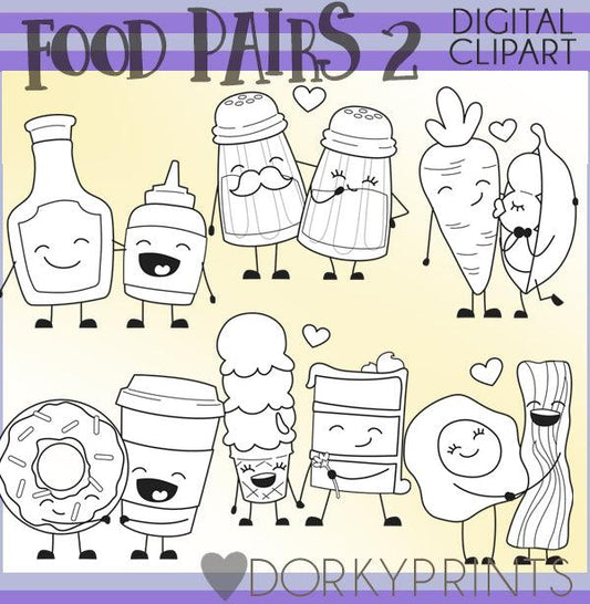 Blackline Food Pairs Valentine Clipart