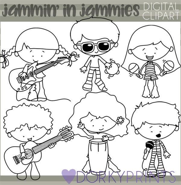 Blackline Jammin in PJs Kid Clipart