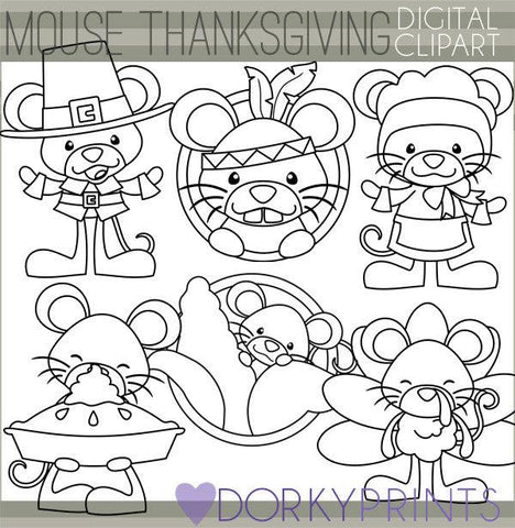 Blackline Mouse Thanksgiving Clipart