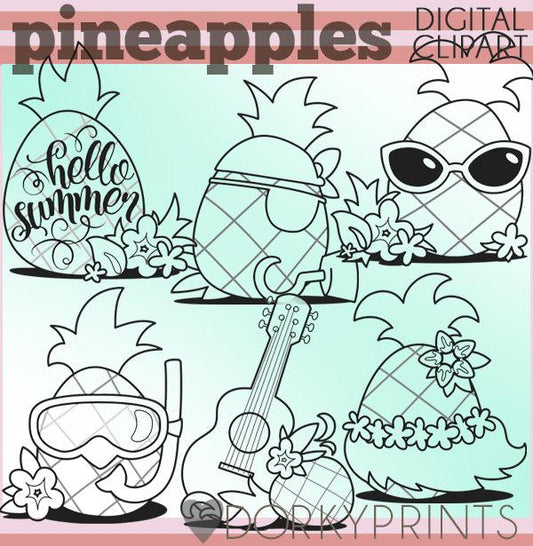 Blackline Pineapple Summer Clipart