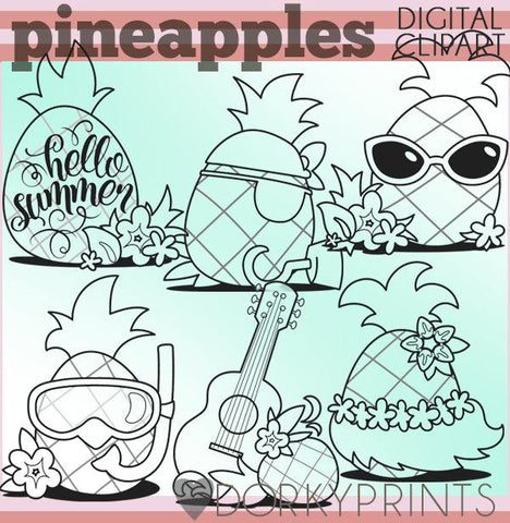 Blackline Pineapple Summer Clipart