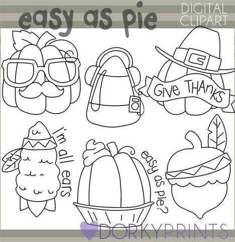 Blackline Pumpkin Pie Thanksgiving Clipart