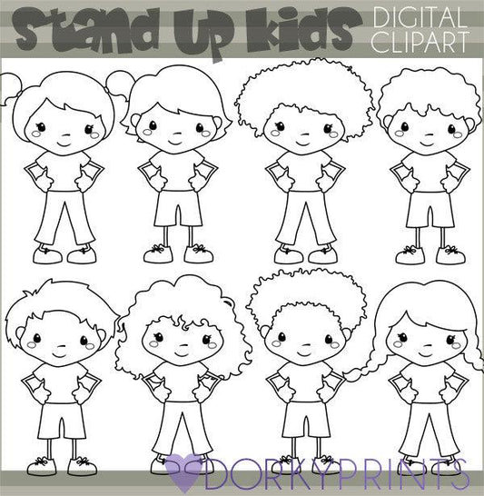 Blackline Respectful Kids School Clipart