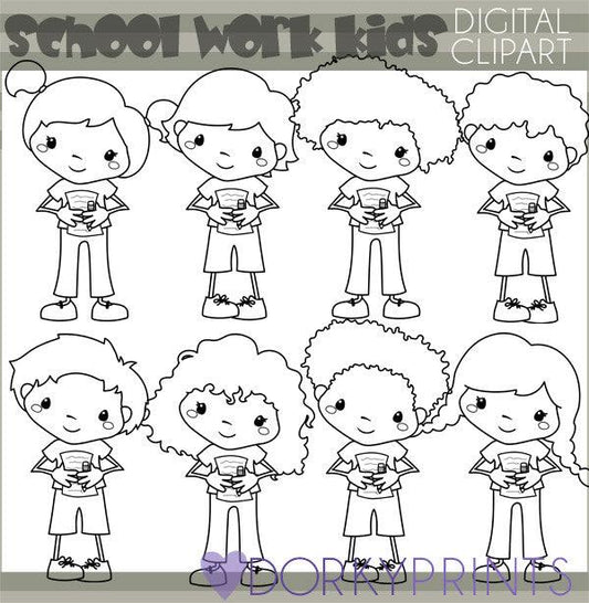 Blackline School Work Kids School Clipart