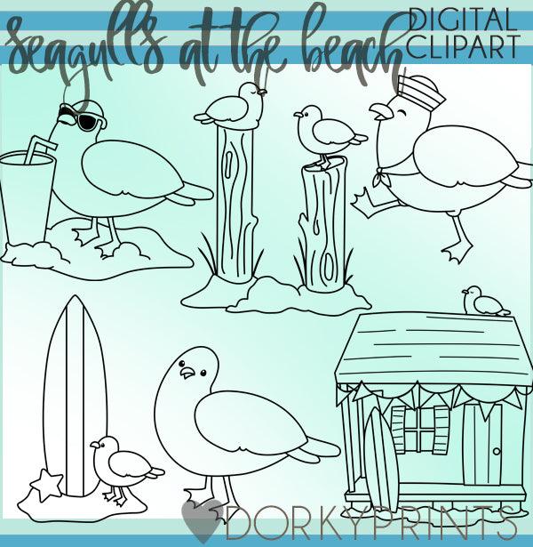 Blackline Seagulls of Summer Clipart