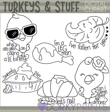 Blackline Snarky Turkeys Thanksgiving Clipart