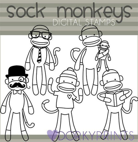 Blackline Sock Monkey Animals Clipart