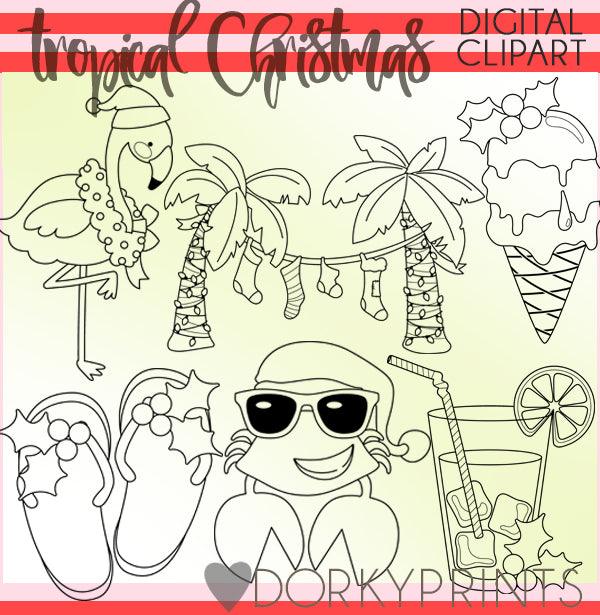 Blackline Tropical Christmas Clipart