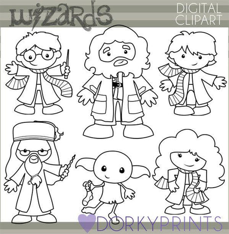 Blackline Wizards Character Clipart