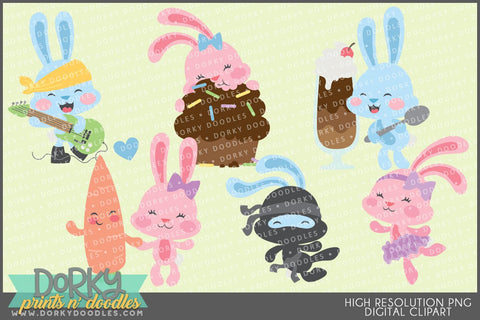Blue and Pink Easter Bunny Spring Clipart