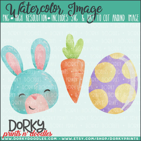 Blue Easter Bunny Trio Watercolor PNG