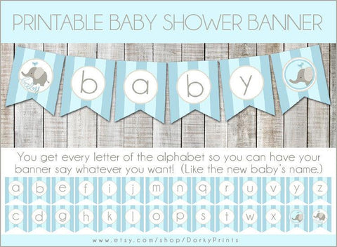 Blue Elephant Banner Baby Shower Printables