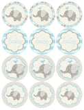 Blue Elephant Circle Tags Baby Shower Printables