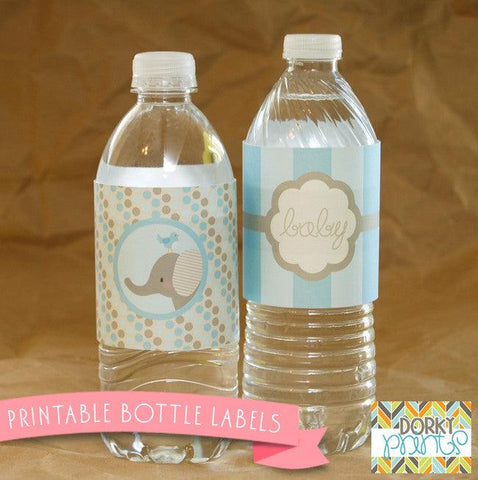 Blue Elephant Water Bottle Labels Baby Shower Printables