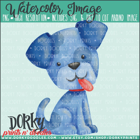 Blue Puppy Watercolor PNG