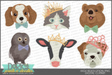 Bowtie and Tiara Animals Clipart - Dorky Doodles
