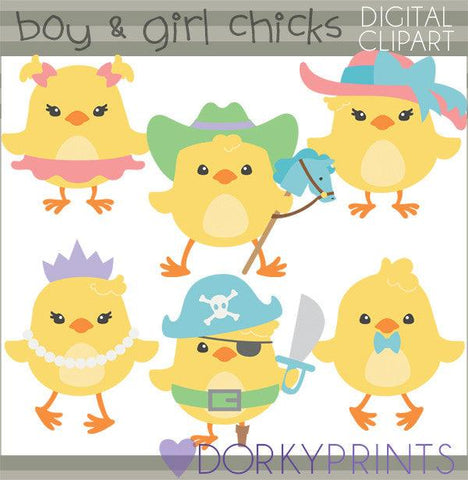 Boy and Girl Chicks Spring Clipart