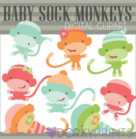 Bright Baby Sock Monkey Animals Clipart