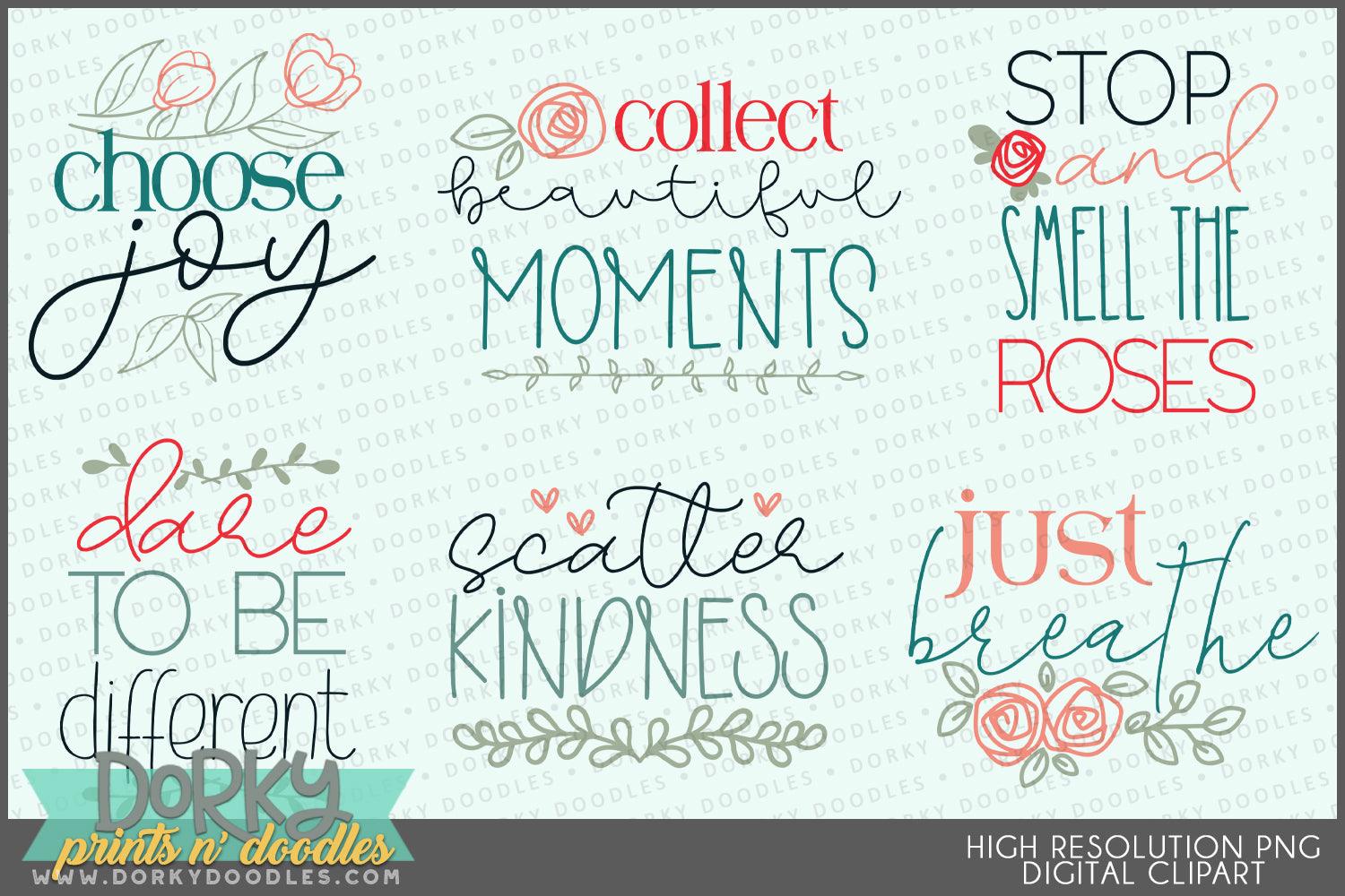 Bundle of 18 Inspirational Sayings Clipart - Dorky Doodles