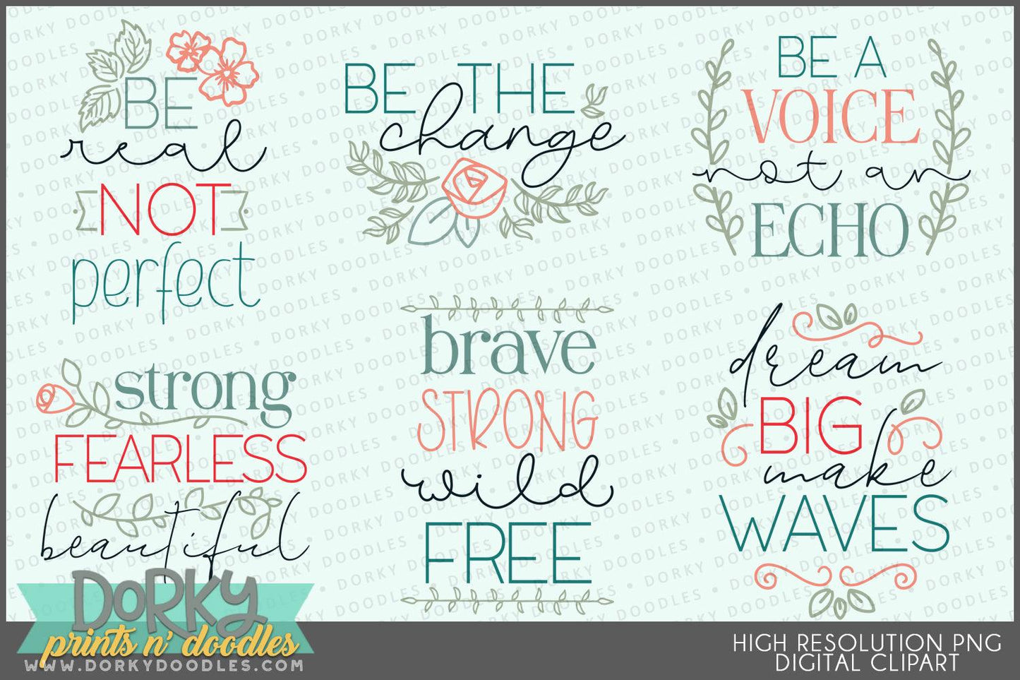 Bundle of 18 Inspirational Sayings Clipart - Dorky Doodles