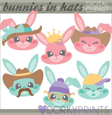 Bunnies in Hats Spring Clipart
