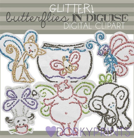 Butterfy Disguise Glitter Animals Clipart