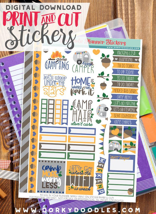 Camping Print and Cut Planner Stickers