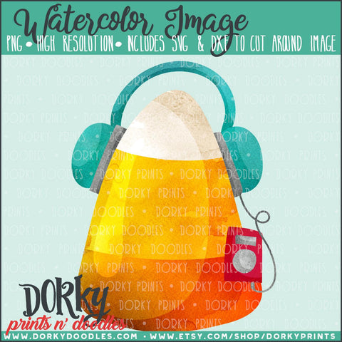 Candy Corn with Headphones Watercolor PNG