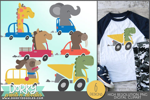 Cars and Animals Clipart - Dorky Doodles
