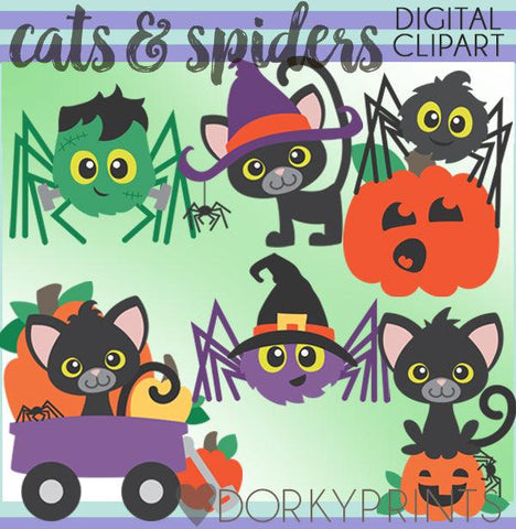 Cats and Spiders Halloween Clipart