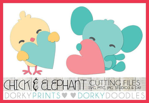 Chick and Elephant Valentine SVG Cuttable Files