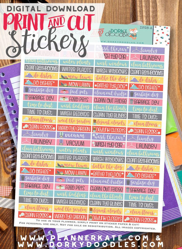 Chore Headers Print and Cut Planner Stickers – Dorky Doodles