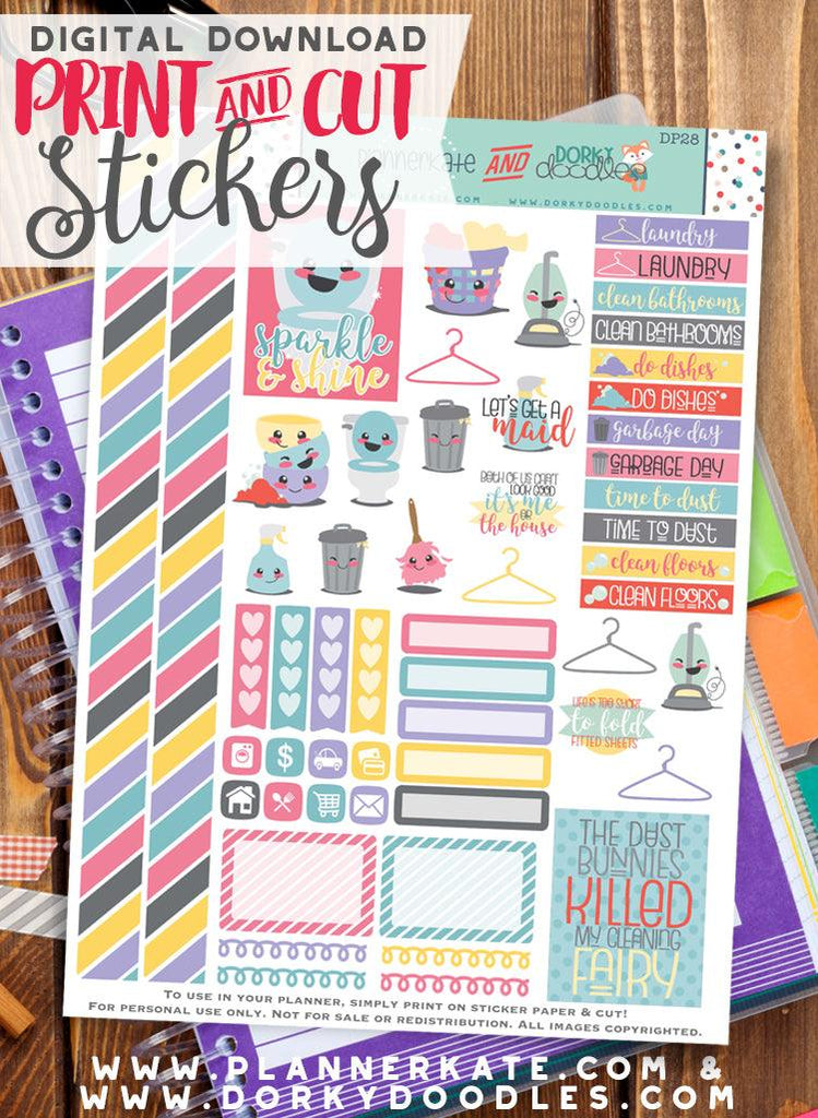 Chores Print and Cut Planner Stickers – Dorky Doodles