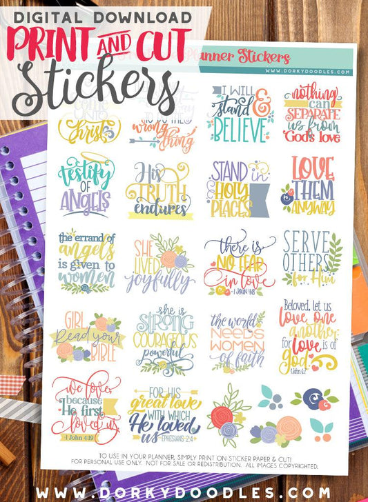 Christian Phrases Print and Cut Planner Stickers