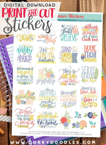 Christian Phrases Print and Cut Planner Stickers
