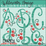 Christmas Berries Alphabet Watercolor PNG