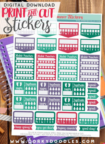 Christmas Colors Habit Tracking Print and Cut Planner Stickers