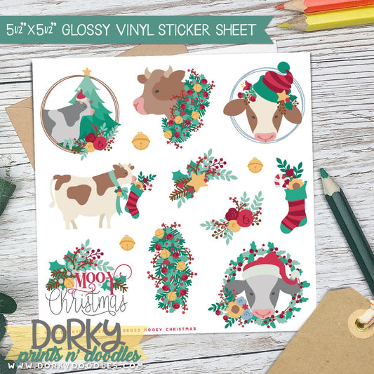 Christmas Cow Stickers Sheet