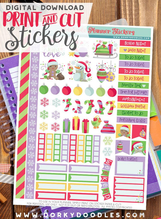 Christmas Cuties Print and Cut Planner Stickers