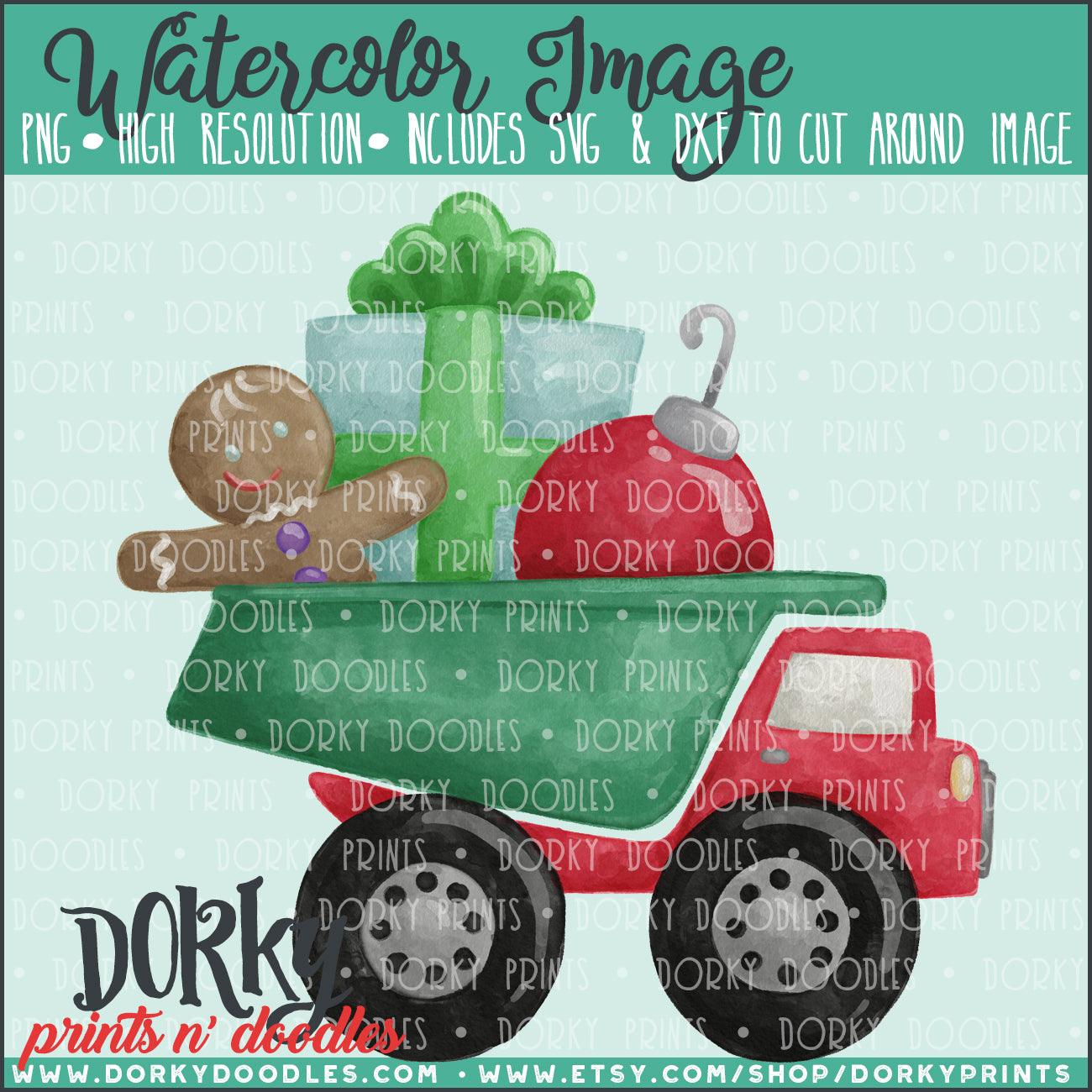 Christmas Dumptruck Watercolor PNG