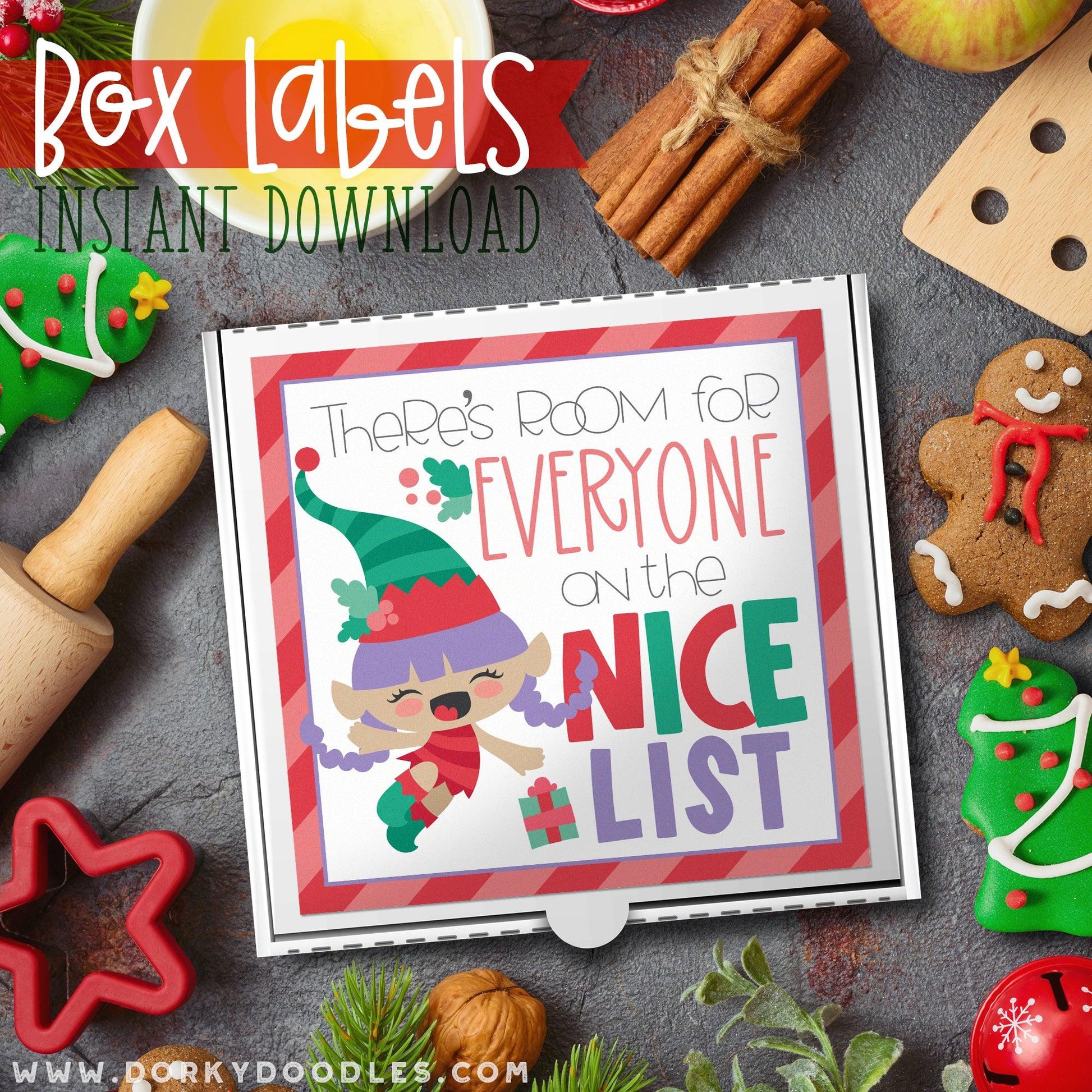 Christmas Elf Labels for Mini Pizza Box and Gifts - Printables - Dorky Doodles