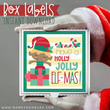 Christmas Elf Labels for Mini Pizza Box and Gifts - Printables - Dorky Doodles